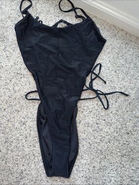 Frankie’s bikinis Black Ribbed One-Piece Swimsuit